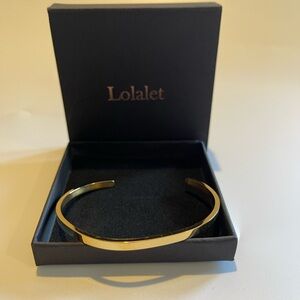 Lolalet Thin Open Cuff 18K Gold Plated Bracelet NIB
